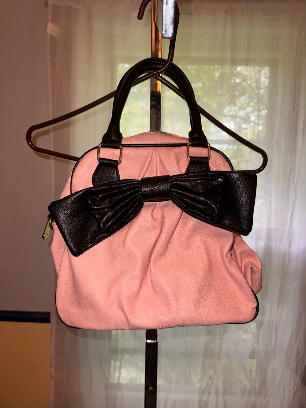 Betsey Johnson Pink Black Bow Purse Handbag
